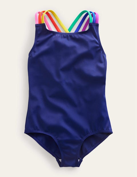 Rainbow Cross-Back Swimsuit Blue Girls Boden