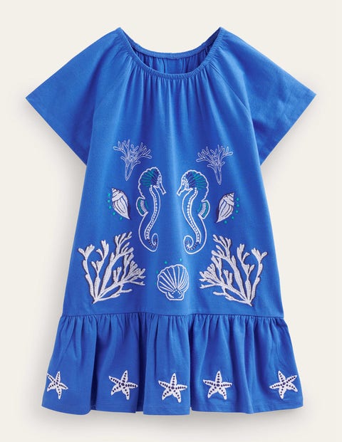 Mini Boden Kids' Relaxed Waist Jersey Dress Cabana Blue Girls Boden