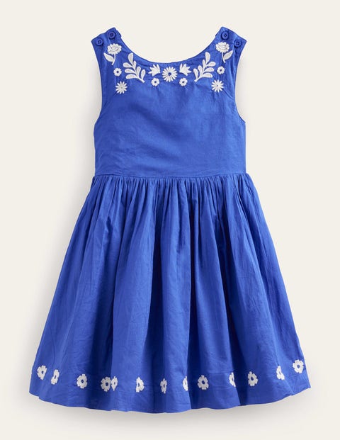 Embroidered Cross-Back Dress Blue Girls Boden