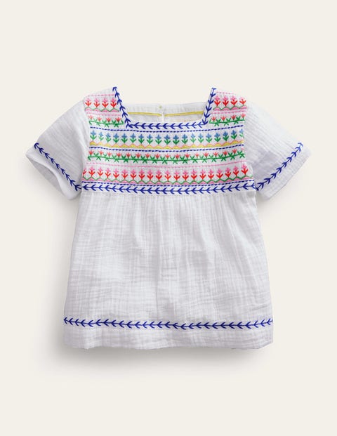 Embroidered Trim Top White Girls Boden
