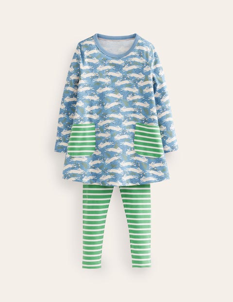 Mini Boden Kids' Tunic And Leggings Set Blue Bunny Hop Girls Boden