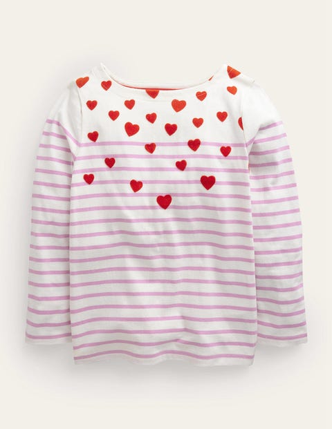 Mini Boden Kids' Fun Breton Pink/ivory Scatter Heart Girls Boden