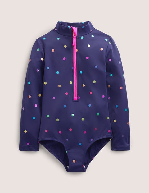 Mini Boden Kids' Long-sleeved Swimsuit Starboard Abstract Floral Girls Boden In Blue