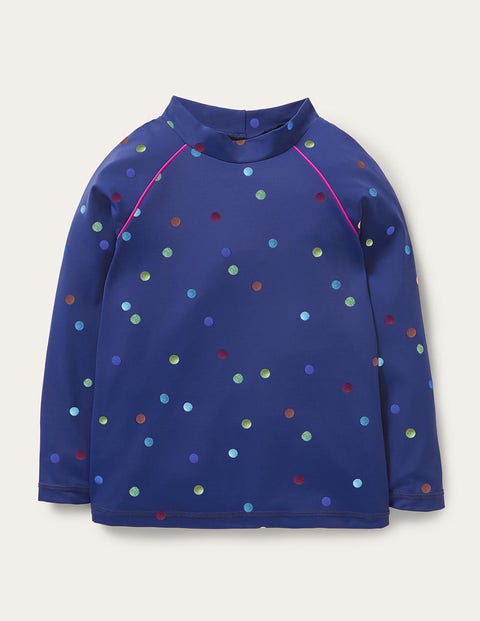 Boden Kids' Long-sleeved Rash Guard Navy Rainbow Foil Confetti Girls