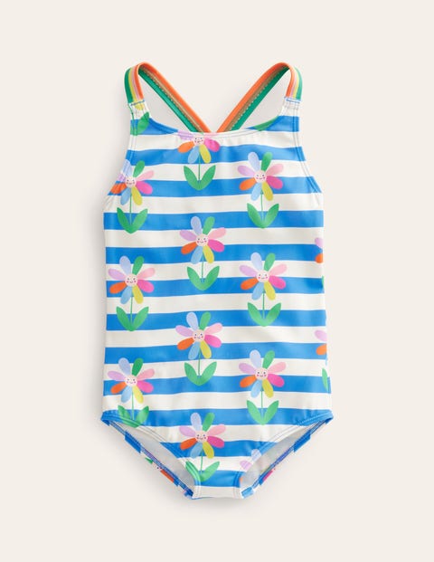 Cross-back Printed Swimsuit Blue Girls Boden