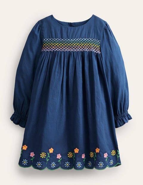 Rainbow Smocked Dress - College Navy Flowers