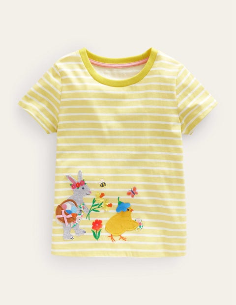 Mini Boden Kids' Flutter T-shirt Ivory/soft Lemon Easter Girls Boden