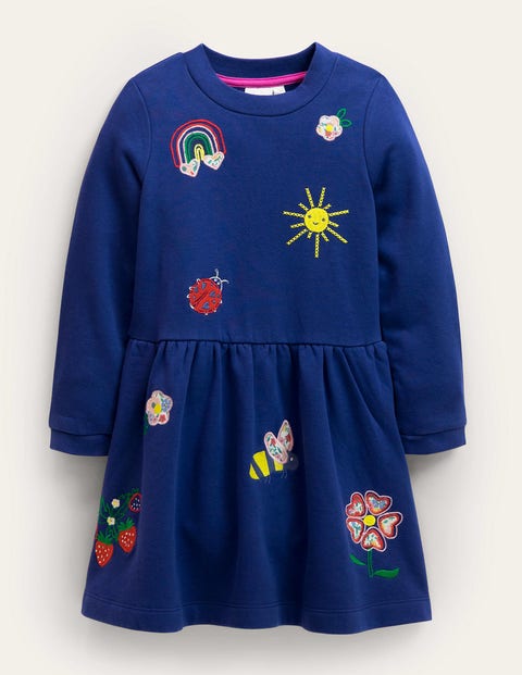 Embroidered Sweatshirt Dress Blue Girls Boden