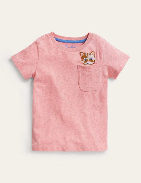 Peeping Pocket T-Shirt Pink Girls Boden
