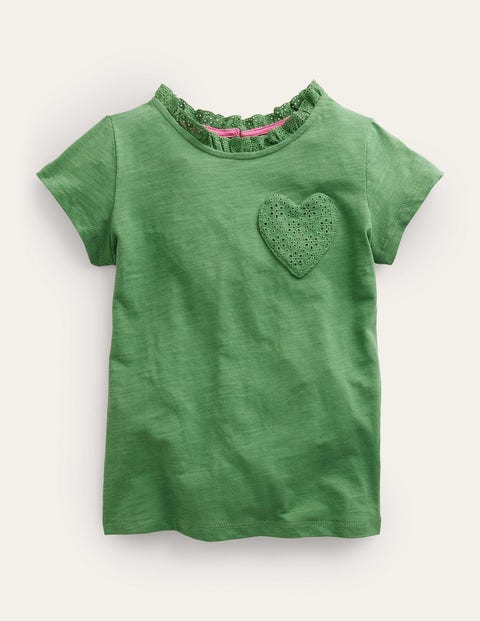 Broderie Pocket T-shirt Green Girls Boden