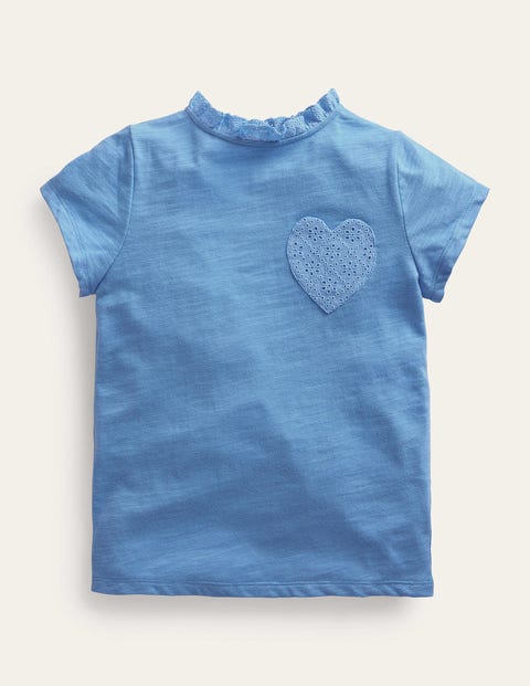 Broderie Pocket T-shirt Blue Girls Boden