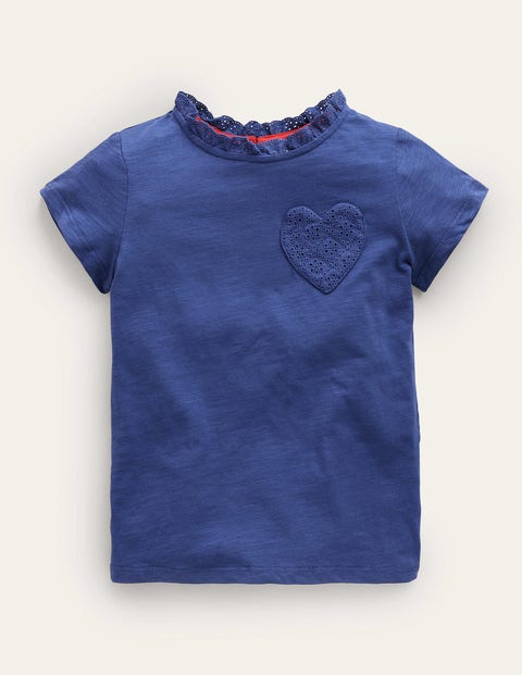 Broderie Pocket T-shirt Blue Girls Boden