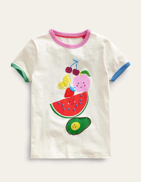 Ringer Logo T-Shirt - Ivory Fun Fruit | Boden UK