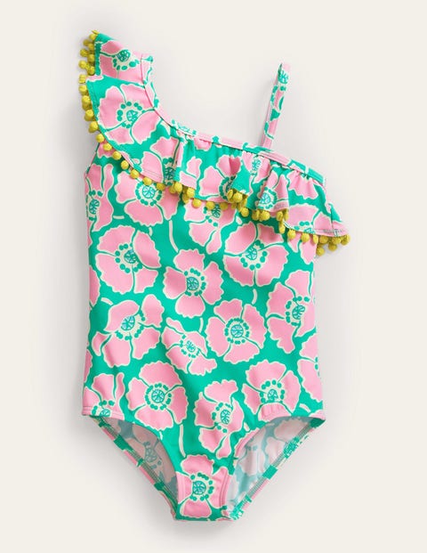 Frilly One Shoulder Swimsuit Green Girls Boden