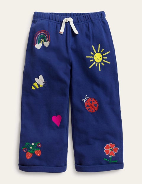 Wide Leg Embroidered Trousers Blue Girls Boden