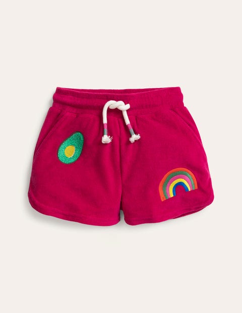 Towelling Applique Shorts Pink Girls Boden