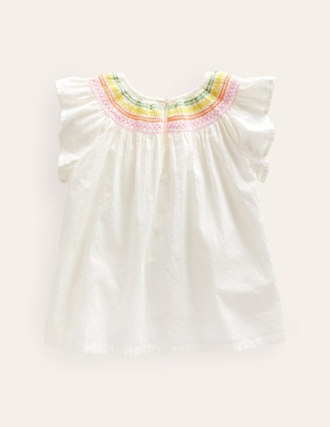 Woven Smocked Top - Ivory Rainbow Smocking