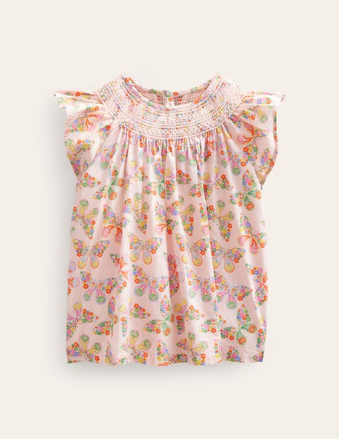 Woven Smocked Top Pink Girls Boden