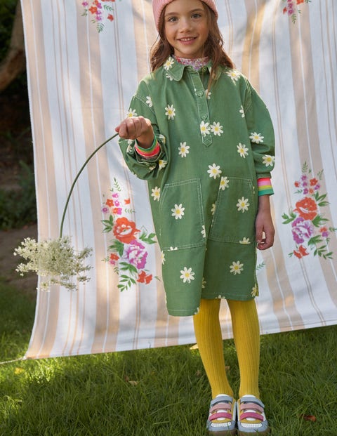 Utility Dress - Safari Green Daisy Stamp | Boden US