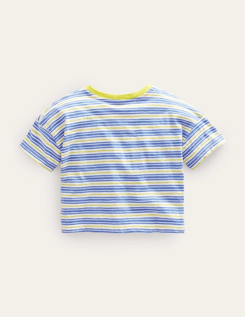 Relaxed Cropped T-shirt - Penzance Blue/Neon Yellow | Boden US