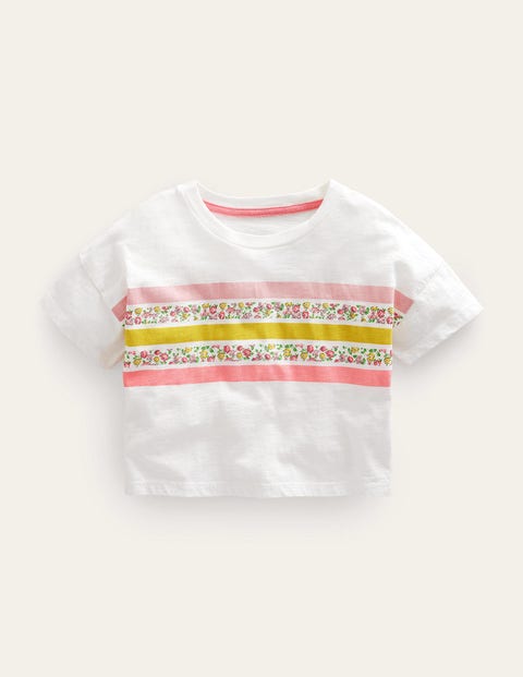 Relaxed Cropped T-shirt - Ivory Floral Stripe | Boden US