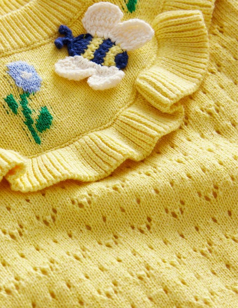 Pointelle knit bib sweater