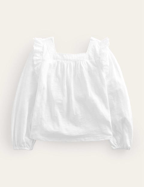 Square Neck Broderie Mix Top White Girls Boden