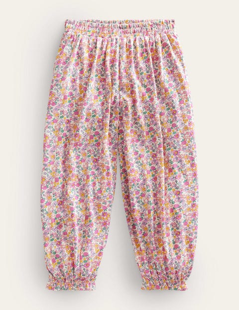 Mini Boden Kids' Jersey Harem Pants Bright Petal Pink Floral Girls Boden