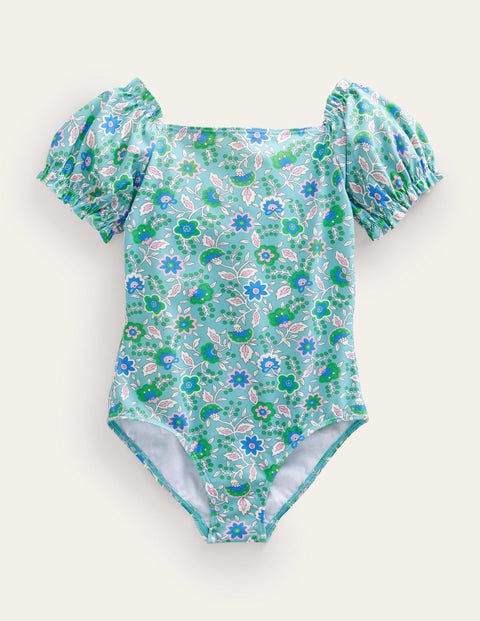 Puff Sleeve Swimsuit Blue Girls Boden