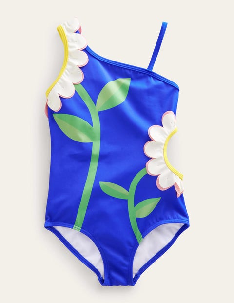 Mini Boden Kids' Cut-out Flower Swimsuit Cobalt Blue Flower Girls Boden