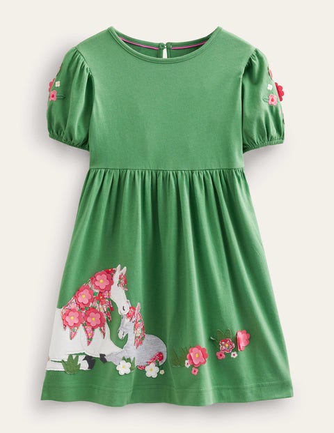 Jersey Applique Dress Green Girls Boden