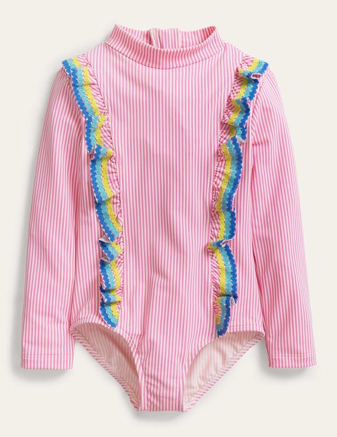 Long-sleeved Frilly Swimsuit Pink Girls Boden
