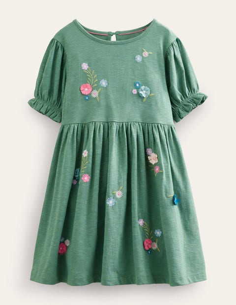 Embroidered Jersey Dress Green Girls Boden