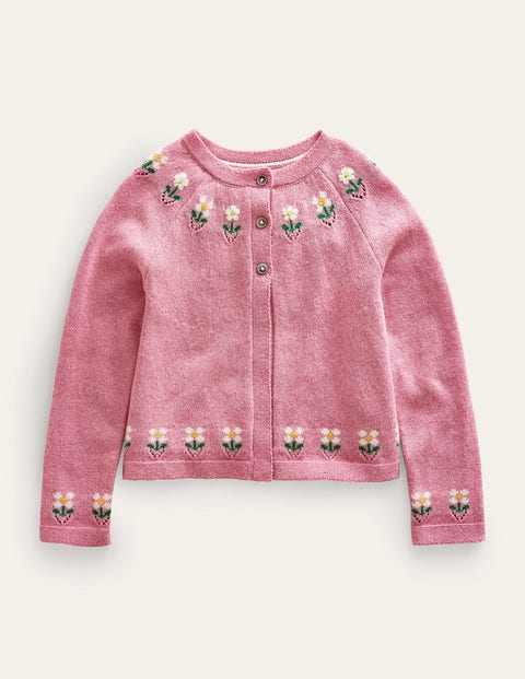 Embroidered Flower Cardigan - Almond Pink Marl