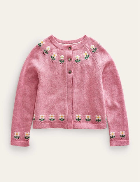 Embroidered Flower Cardigan Pink Girls Boden