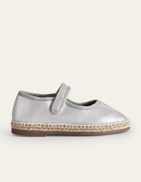 Boden Kids' Canvas Trim Espadrilles Metallic Silver Girls