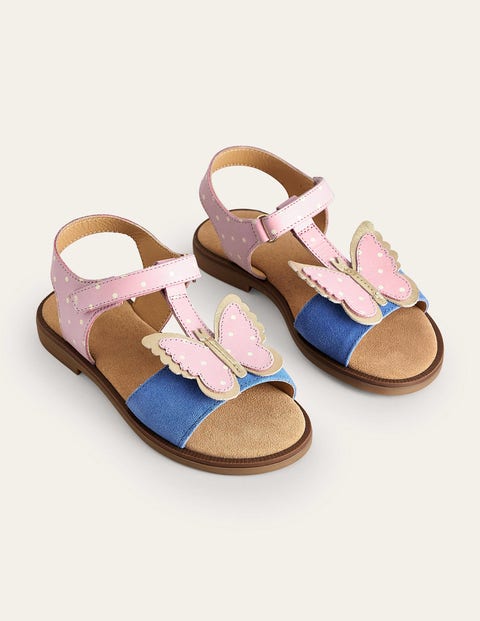 Boden Kids' Fun Leather Sandals Cameo Pink Butterfly Girls