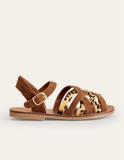 Strappy Sandals Brown Girls Boden, Brown/Animal Combo