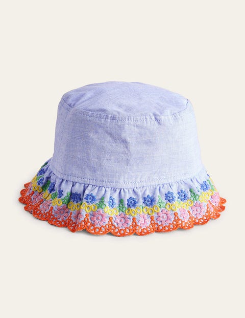 Boden Kids' Broderie Bucket Hat Chambray Blue Girls