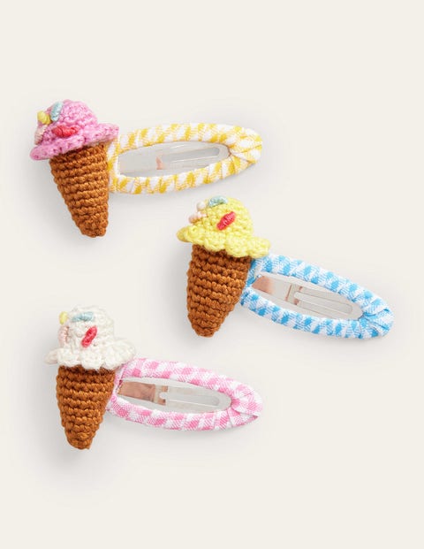 3 Pack Hair Clips Gingham Ice Creams Girls Boden