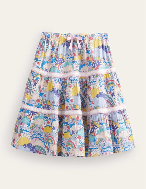 Midi Tiered Skirt - Ivory Multi Weather | Boden UK