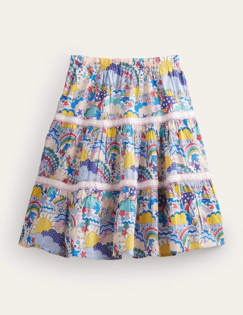 Midi Tiered Skirt - Ivory Multi Weather | Boden UK