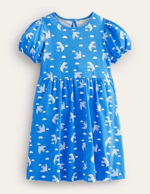 Puff Sleeve Jersey Dress Blue Girls Boden