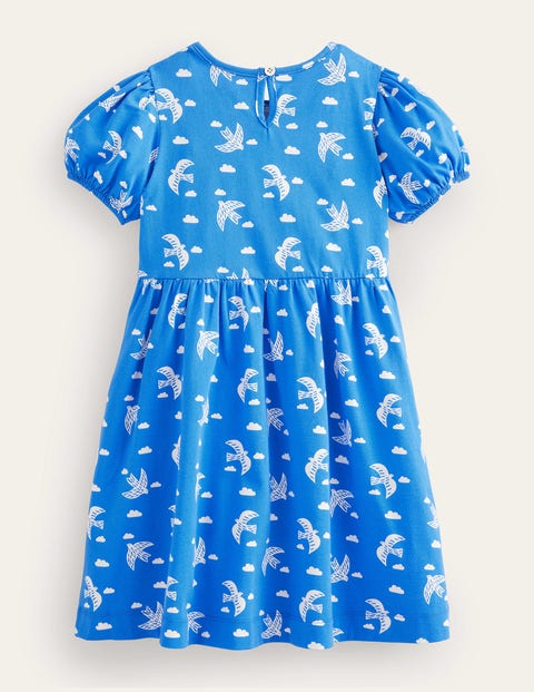 Puff Sleeve Jersey Dress - Cabana Blue Birds | Boden US