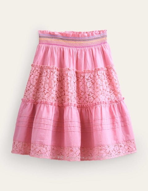 Smocked Tiered Midi Skirt Pink Girls Boden