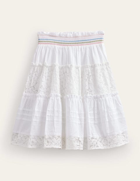 Smocked Tiered Midi Skirt White Girls Boden