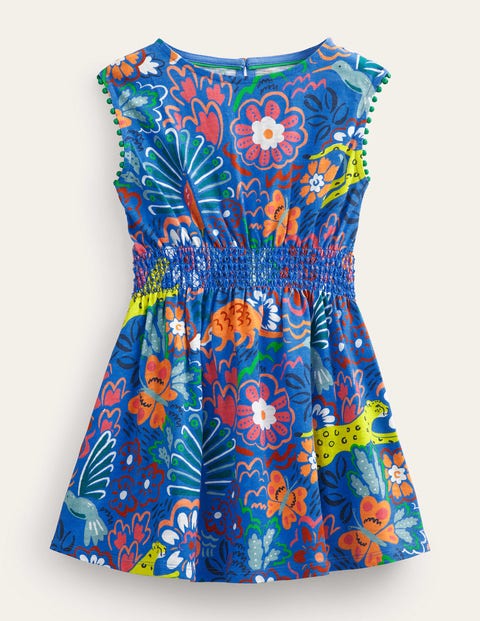 Printed Holiday Dress Blue Girls Boden