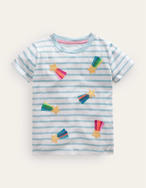 Mini Boden Kids' Flutter T-shirt Aqua Sea Blue/ivory Stars Girls Boden