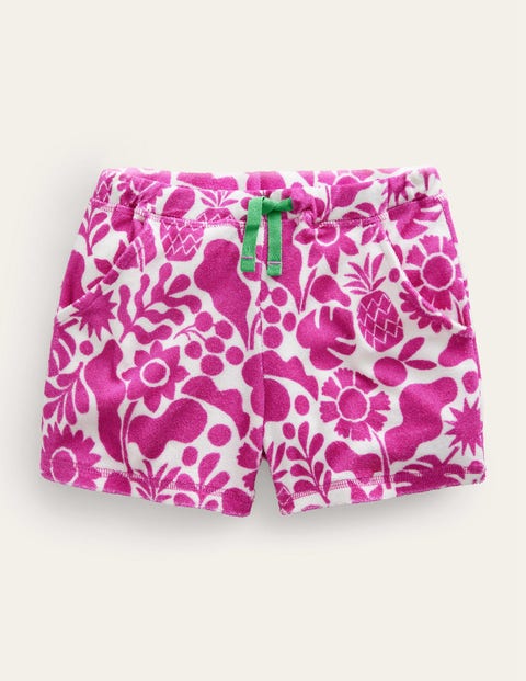 Mini Boden Kids' Printed Towelling Shorts Amazing Pink Holiday Floral Girls Boden