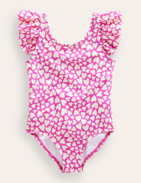 Flutter Sleeve Swimsuit Pink Girls Boden